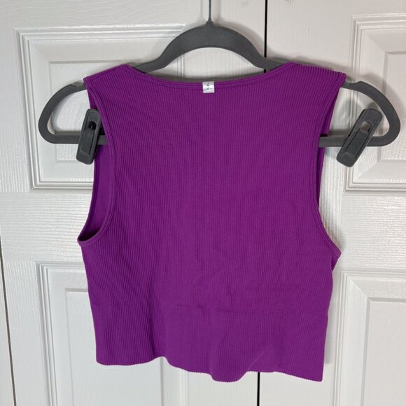 Alexander Jane Purple Ribbed V-Neck Crop Tank Top 1X/2X — Plus Size Stretchy Lou - Picture 3 of 3